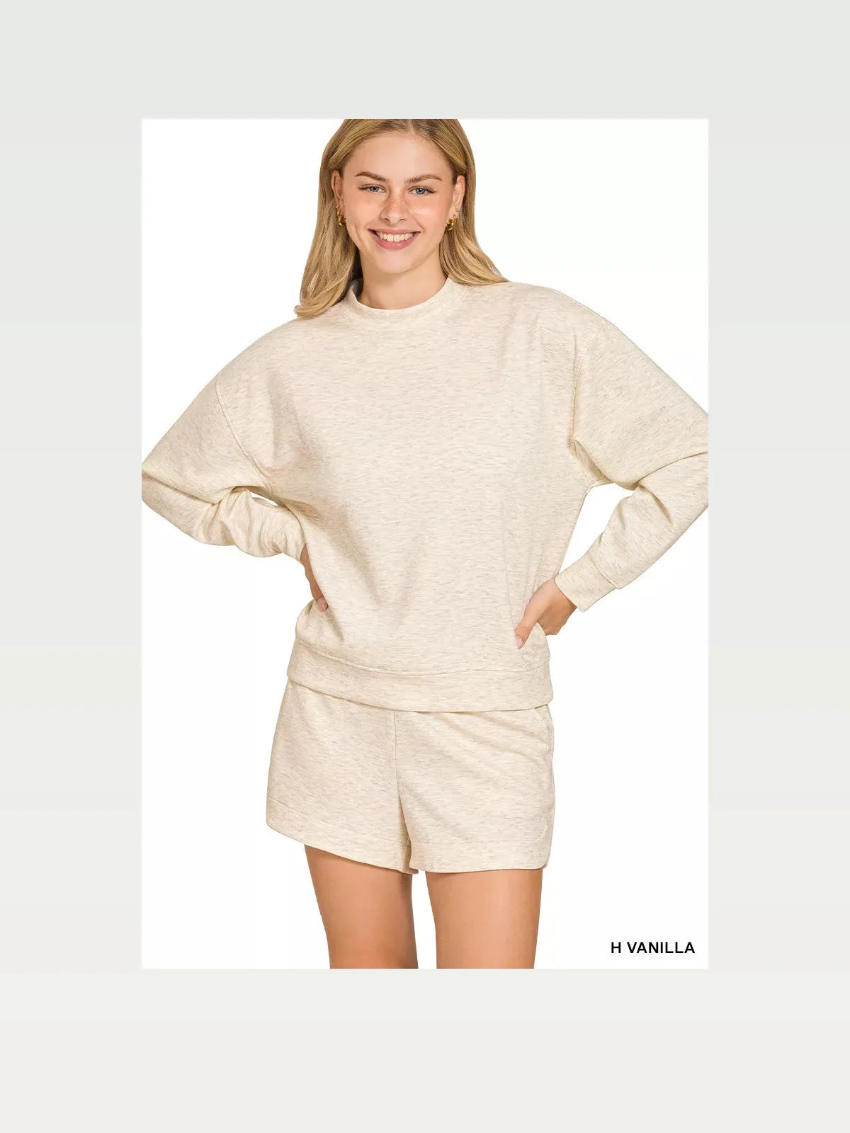 Scuba Long Sleeve Sweatshirt and Shorts Set in H VANILLA