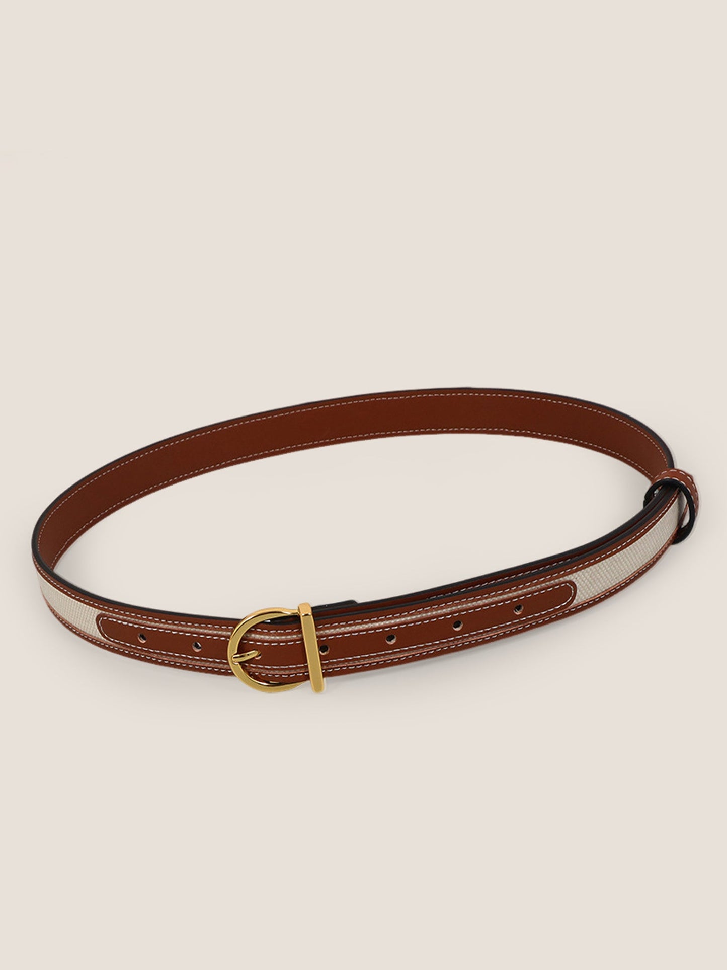 Premium Cowhide & Fabric Patchwork Belt With Alloy Buckle
