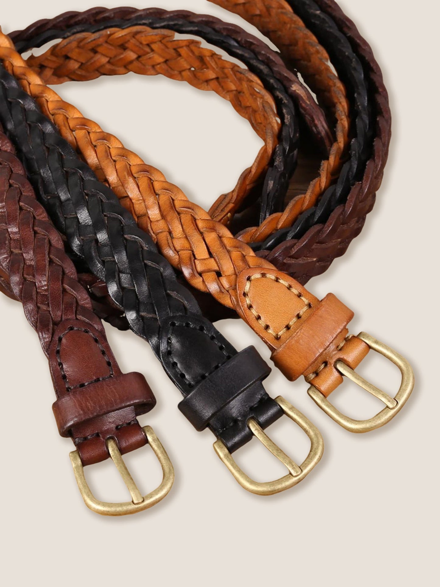 Premium Cowhide Retro Hand-Woven Belt With Alloy Buckle