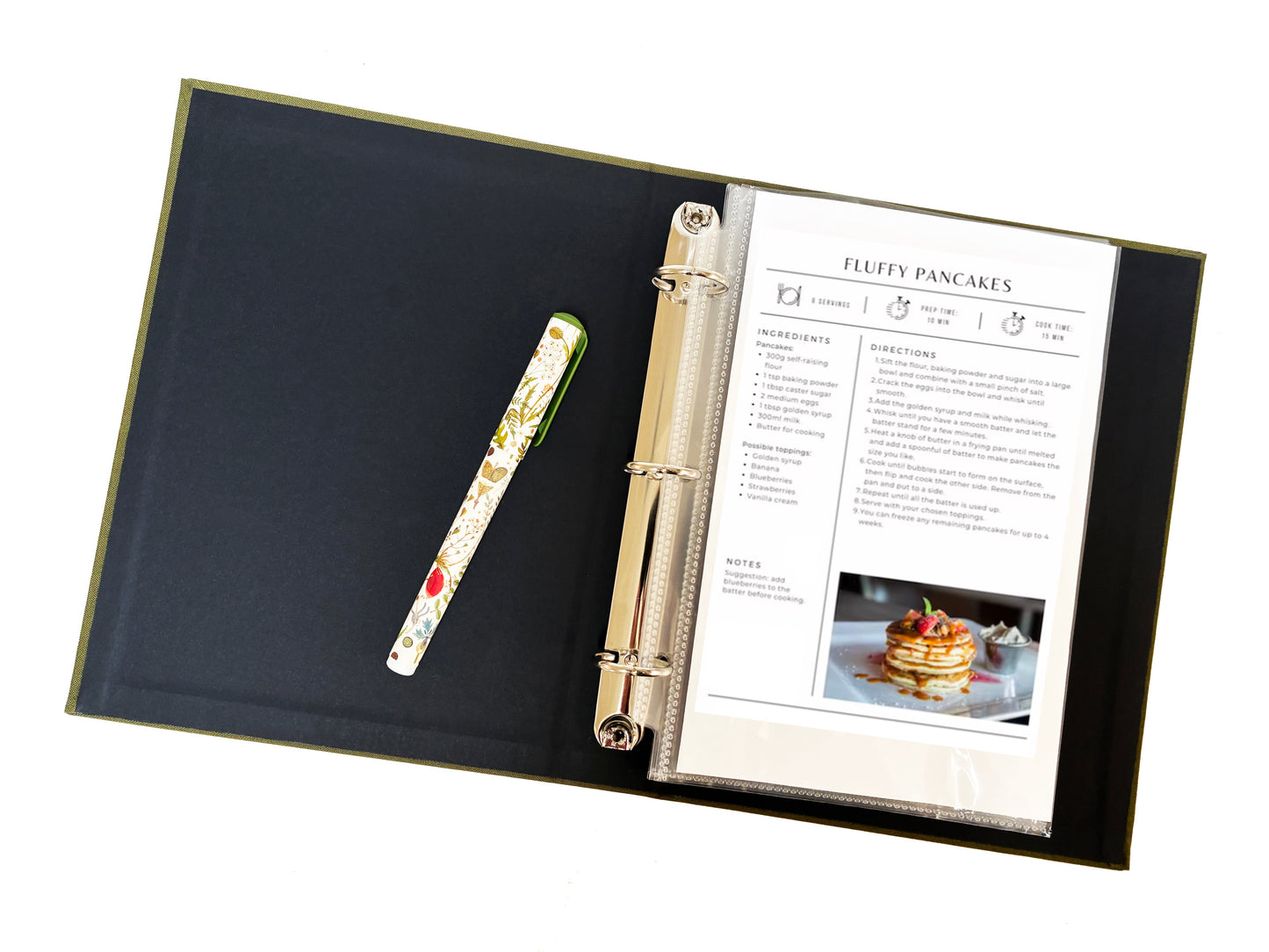 Olive Green Linen Recipes Binder