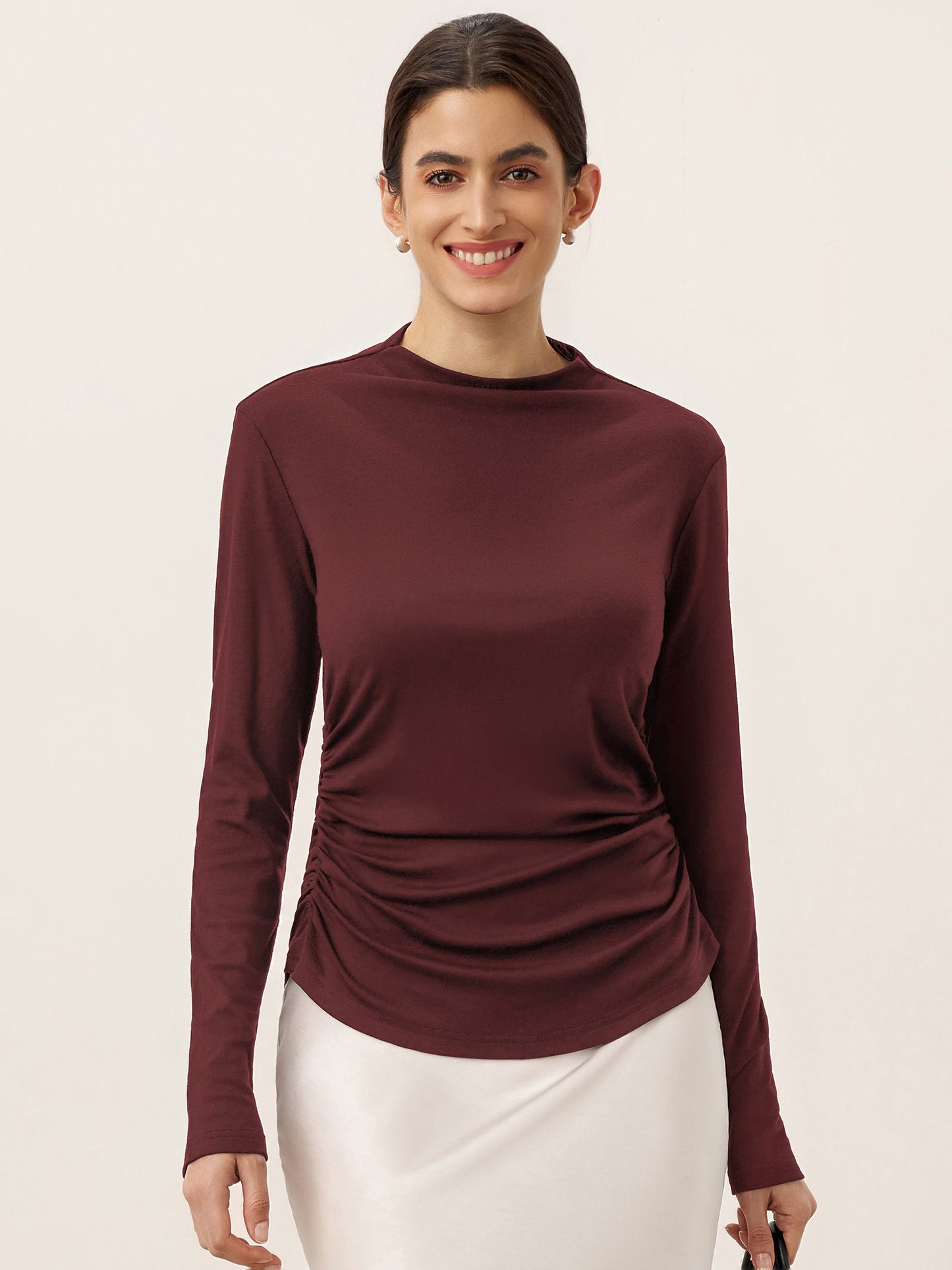 Wool Mock Neck Waist Pleat Top ISOLDE