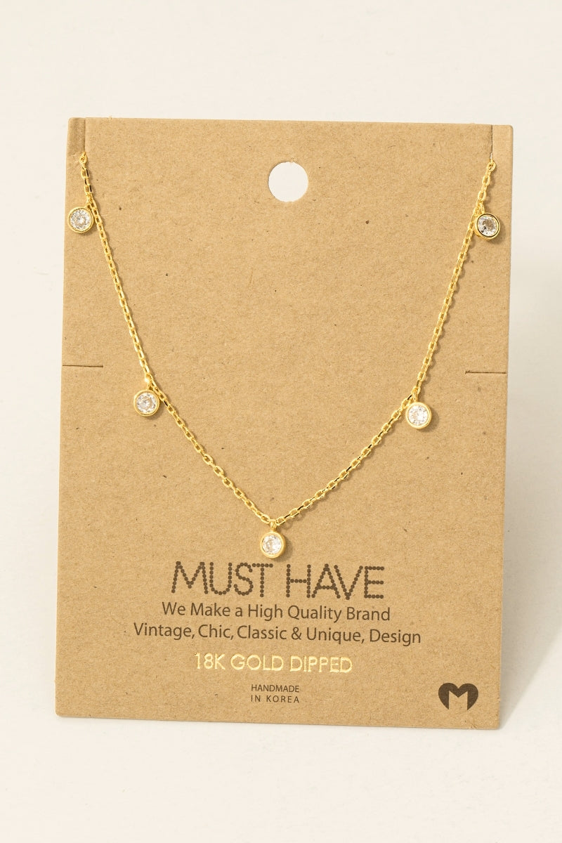 Gold Dipped Rhinestone Drop Station Necklace