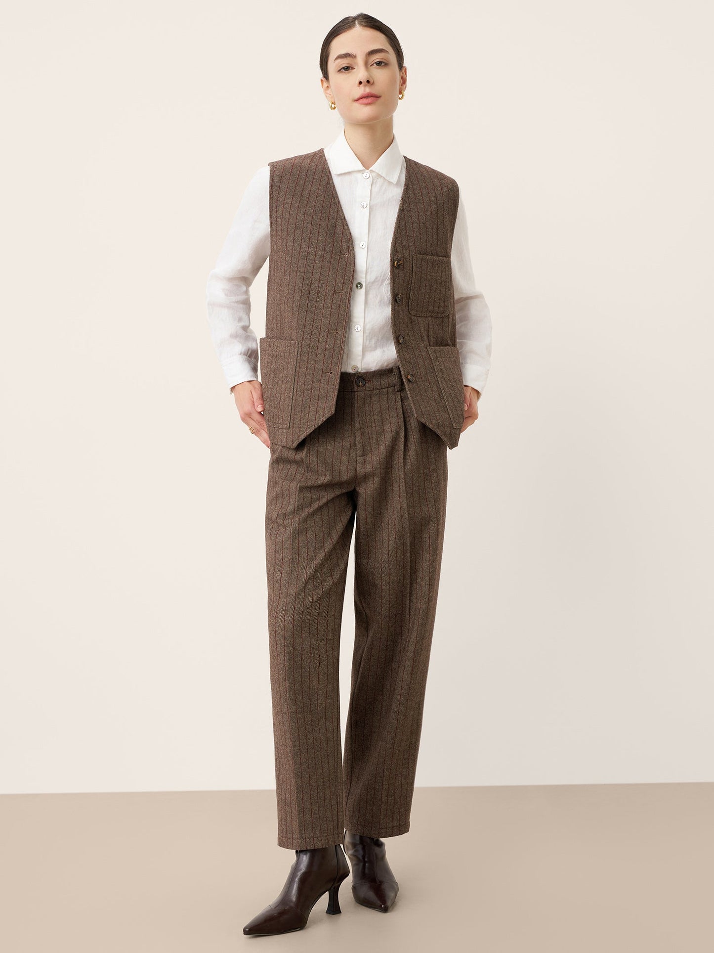 Wool Striped Tapered Tailored Trousers CASSIOPEIA