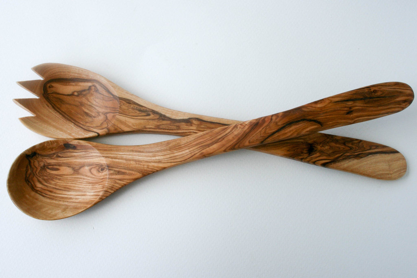 Hand-Carved Olive Wood Salad Servers | Spoon & Spork Set