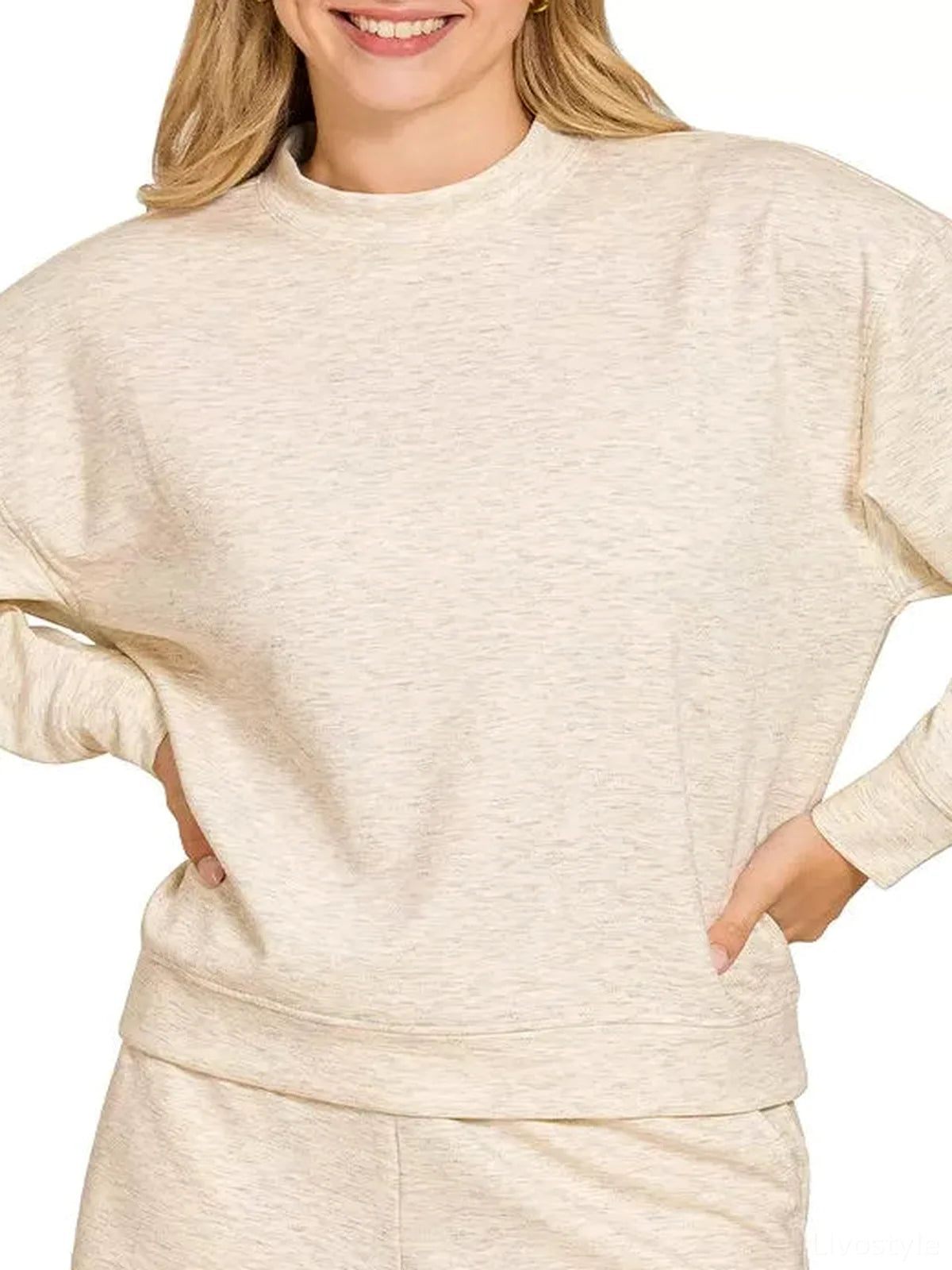 Scuba Long Sleeve Sweatshirt and Shorts Set in H VANILLA